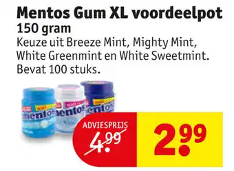 Kruidvat Mentos gum XL 150g aanbieding