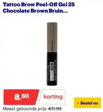 Bol.com Tattoo Brow Peel-Off Gel 25 Chocolate Brown Bruin Langhoudende Peel-Off Wenkbrauwgel aanbieding