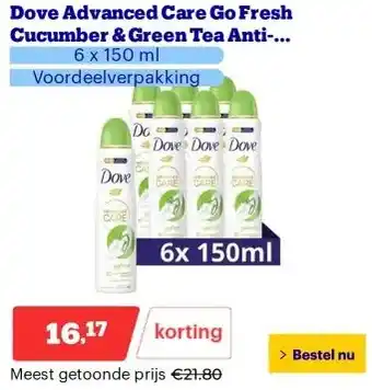 Bol.com Dove Advanced Care Go Fresh Cucumber & Green Tea Anti-Transpirant Deodorant Spray aanbieding