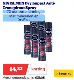 Bol.com NIVEA MEN Dry Impact Anti-Transpirant Spray aanbieding