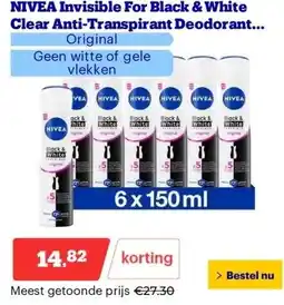 Bol.com NIVEA Invisible For Black & White Clear Anti-Transpirant Deodorant Spray aanbieding