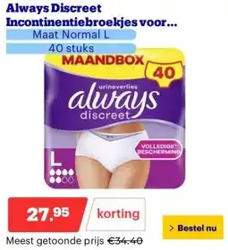 Bol.com Always Discreet Incontinentiebroekjes voor Urineverlies aanbieding