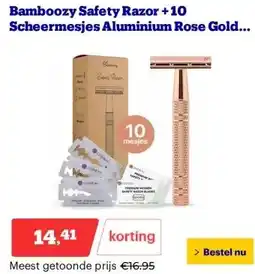 Bol.com Bamboozy Safety Razor + 10 Scheermesjes Aluminium Rose Gold Goud Unisex voor Vrouwen Scheermes aanbieding