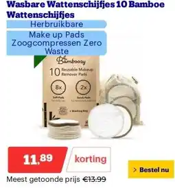 Bol.com Wasbare Wattenschijfjes 10 Bamboe Wattenschijfjes aanbieding