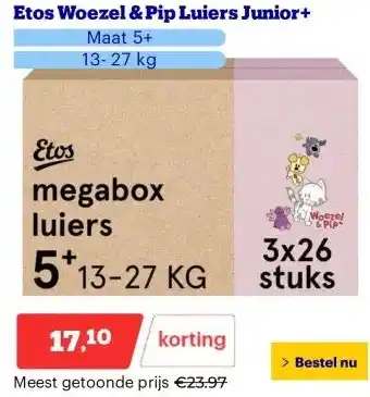 Bol.com Etos Woezel & Pip Luiers Junior+ aanbieding