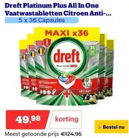 Bol.com Dreft Platinum Plus All In One Vaatwastabletten Citroen Anti-dofheidstechnologie aanbieding