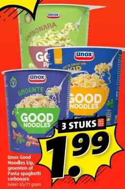 Boni Unox Good Noodles kip, groenten of Pasta spaghetti carbonara aanbieding