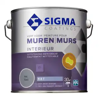 Praxis Sigma muurverf reinigbaar mat RAL 7045 2,5L aanbieding