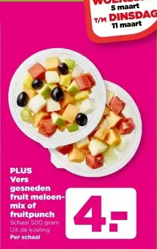 PLUS PLUS Vers gesneden fruit meloen- mix of fruitpunch aanbieding