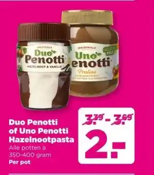 PLUS Duo Penotti of Uno Penotti Hazelnootpasta aanbieding