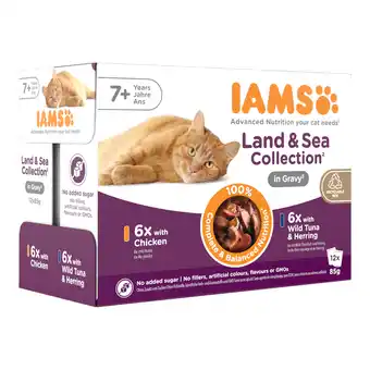 Zooplus 36 + 12 gratis! 48 x 85 g IAMS Kattenvoer - Senior Land & Sea Collection in Saus Kattenvoer aanbieding