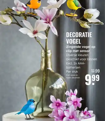 GroenRijk Decoratie vogel Zingende vogel op clip met sensor aanbieding