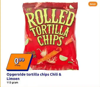 Action Opgerolde tortilla chips Chili & Limoen aanbieding