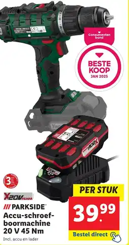 Lidl Parkside Accu schroefboormachine 20 V 45 Nm aanbieding