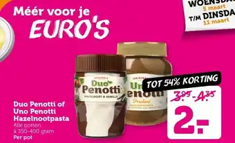 Coop Duo Penotti of Uno Penotti Hazelnootpasta aanbieding