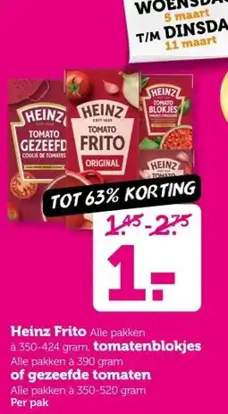 Coop Heinz Frito, tomatenblokjes of gezeefde tomaten aanbieding