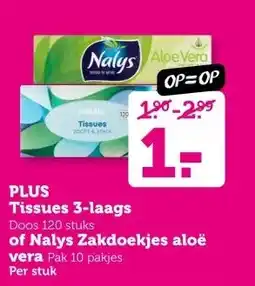 Coop PLUS Tissues 3 laags of Nalys Zakdoekjes aloë vera aanbieding