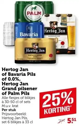 Coop Hertog Jan of Bavaria Pils of 0.0%, Hertog Jan Grand pilsener of Palm Pils aanbieding