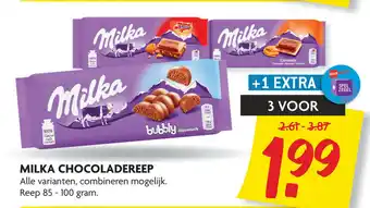 Dekamarkt Milka chocoladereep 3*85-100g aanbieding