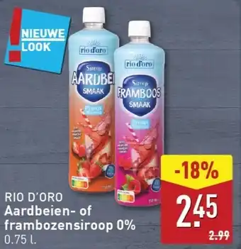 ALDI Rio d'oro aardbeien of frambozensiroop 0% aanbieding