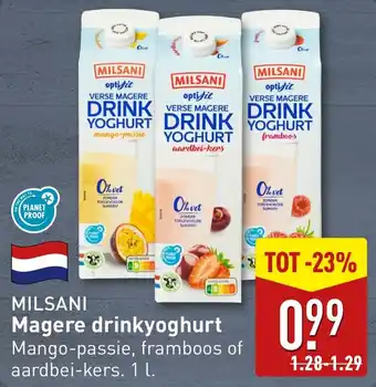 ALDI Milsani magere drinkyoghurt aanbieding