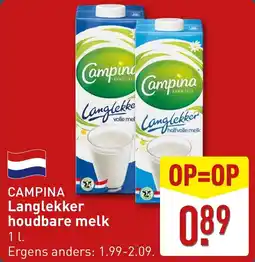 ALDI Campina langlekker houdbare melk aanbieding