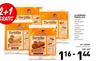 De Kweker La Morena Tortilla's 2+1 Gratis aanbieding