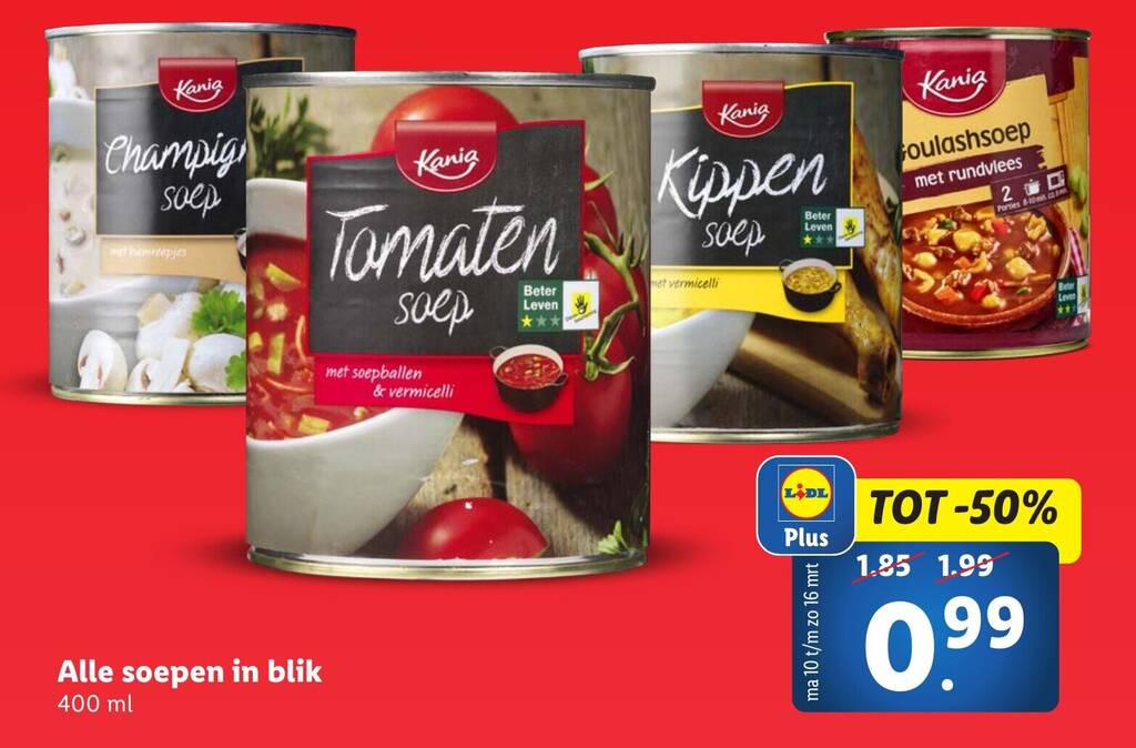 Alle soepen in blik 400 ml aanbieding bij Lidl