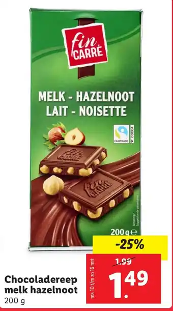 Lidl Chocoladereep melk hazelnoot aanbieding