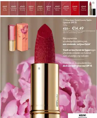 Oriflame Giordani gold iconic satin lipstick spf 15 aanbieding