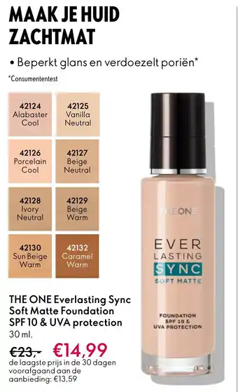 Oriflame The one everlasting sync soft matte foundation spf 10 & uva protection aanbieding