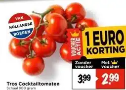 Vomar Voordeelmarkt Tros Cocktailtomaten Schaal 900 gram aanbieding