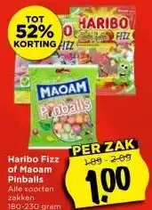 Vomar Voordeelmarkt Haribo Fizz of Maoam Pinballs aanbieding