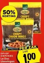 Vomar Voordeelmarkt DIEPVRIES Le Duc Uienringen Zak 450 gram aanbieding