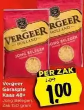 Vomar Voordeelmarkt Vergeer Geraspte Kaas 48+ Jong Belegen. Zak 150 gram aanbieding