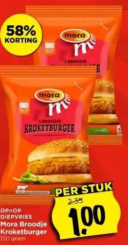 Vomar Voordeelmarkt DIEPVRIES Mora Broodje Kroketburger 150 gram aanbieding