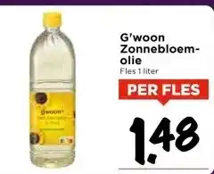 Vomar Voordeelmarkt G'woon Zonnebloemolie Fles 1 liter aanbieding