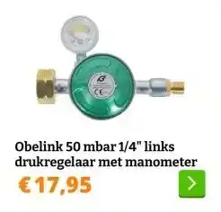 Obelink Obelink 50 mbar 1/4 links drukregelaar met manometer aanbieding