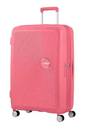 Amazon American Tourister Soundbox - Spinner L Erweiterbar Koffer, 77 cm, 97/110 L, Rosa (Sun Kissed Coral) aanbieding