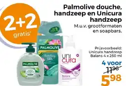 Trekpleister Palmolive douche, handzeep en Unicura handzeep aanbieding