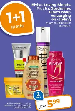 Trekpleister Elvive, Loving Blends, Fructis, Studioline, Elnett haar verzorging en styling aanbieding