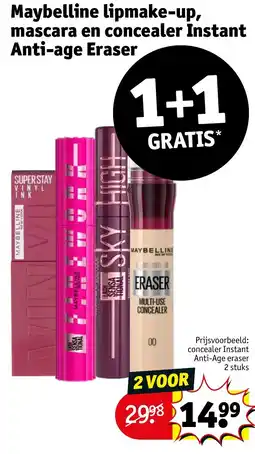 Kruidvat Maybelline lipmake up, mascara en concealer Instant Anti age Eraser aanbieding