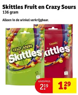 Kruidvat Skittles Fruit en Crazy Sours aanbieding