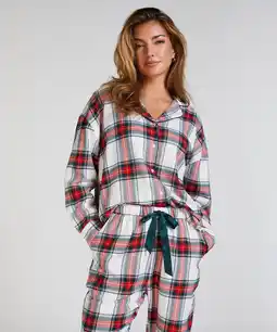 Hunkemoller Hunkemöller Pyjamatop lange mouwen Twill Wit aanbieding