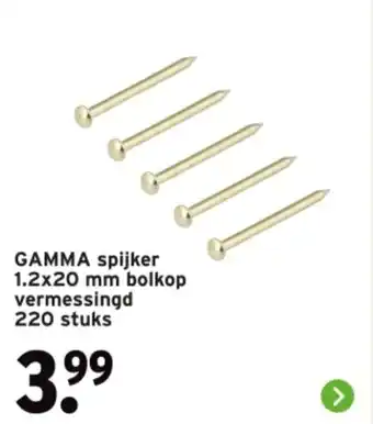 GAMMA GAMMA spijker 1.2x20 mm bolkop vermessingd aanbieding