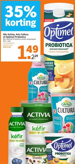 Albert Heijn Alle Activia, Arla Cultura of Optimel Probiotica aanbieding