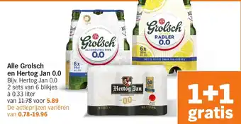 Albert Heijn Alle Grolsch en Hertog Jan 0.0 aanbieding