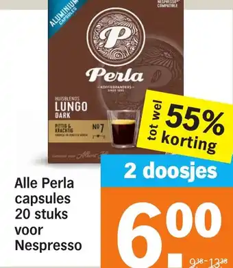 Albert Heijn Alle Perla capsules 20 stuks voor Nespresso aanbieding