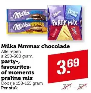 Coop Milka Mmmax chocolade party, favourites of moments praline mix aanbieding