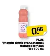 Coop PLUS Vitamin drink granaatappel framboossmaak Fles 500 ml aanbieding